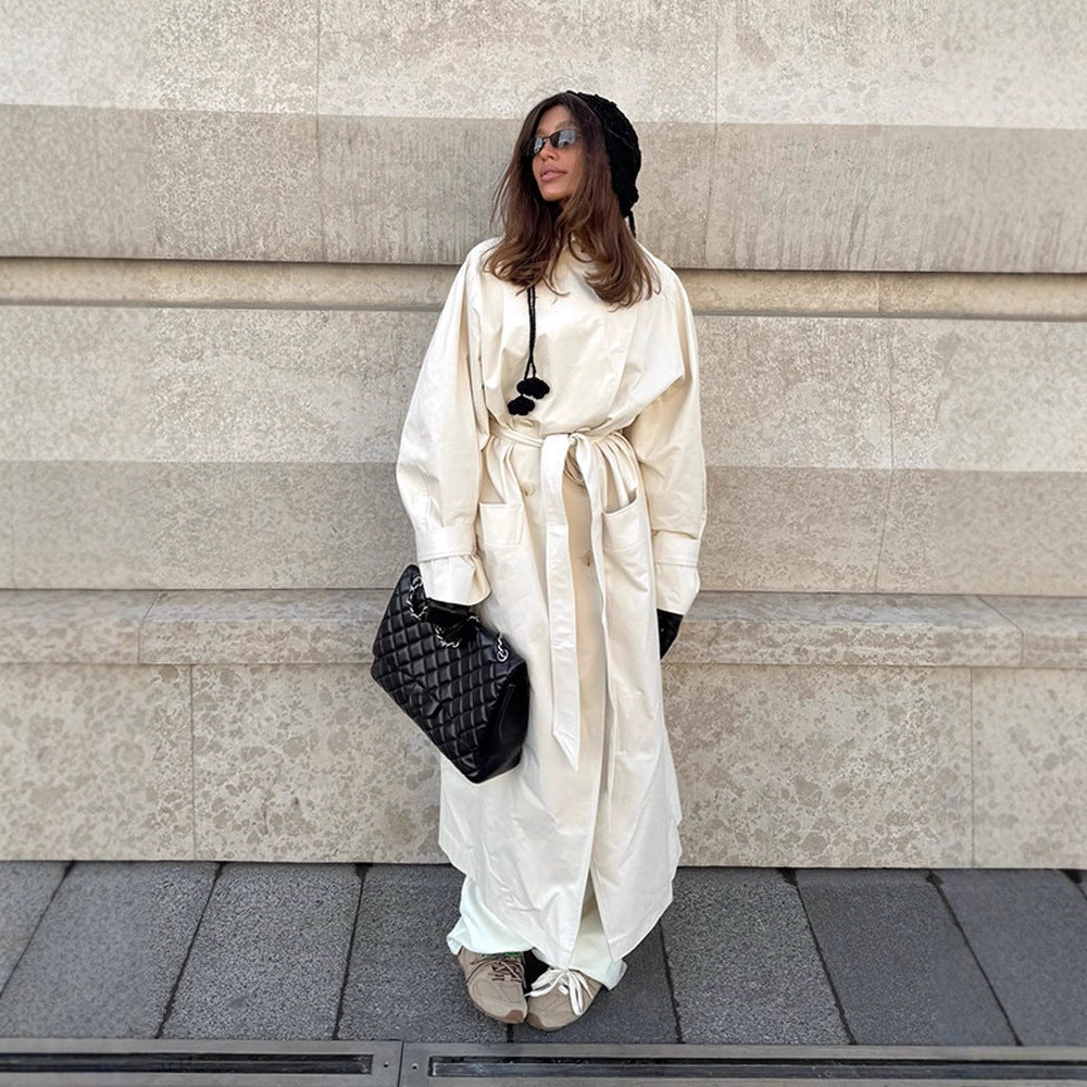 Ladies maxilength tailored trench coat made of lightweight cotton blend with tie belt Amarae