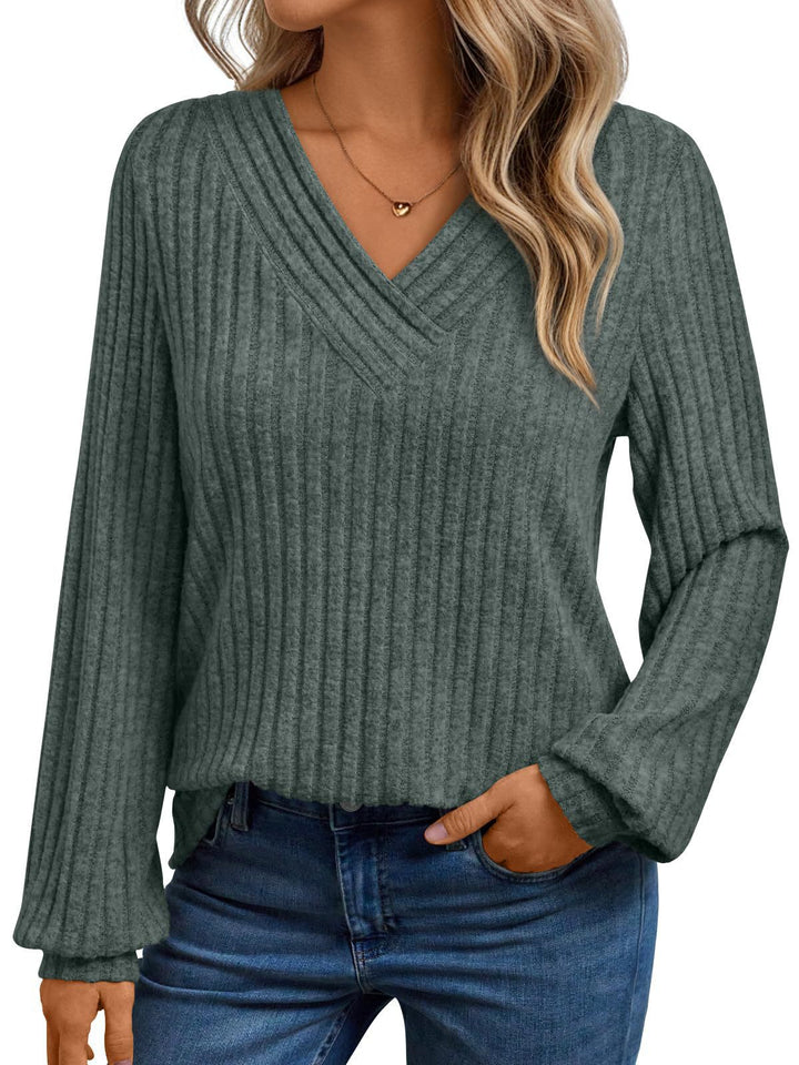 Women's comfortable long sleeve t-shirt with structured V-neck Lune London