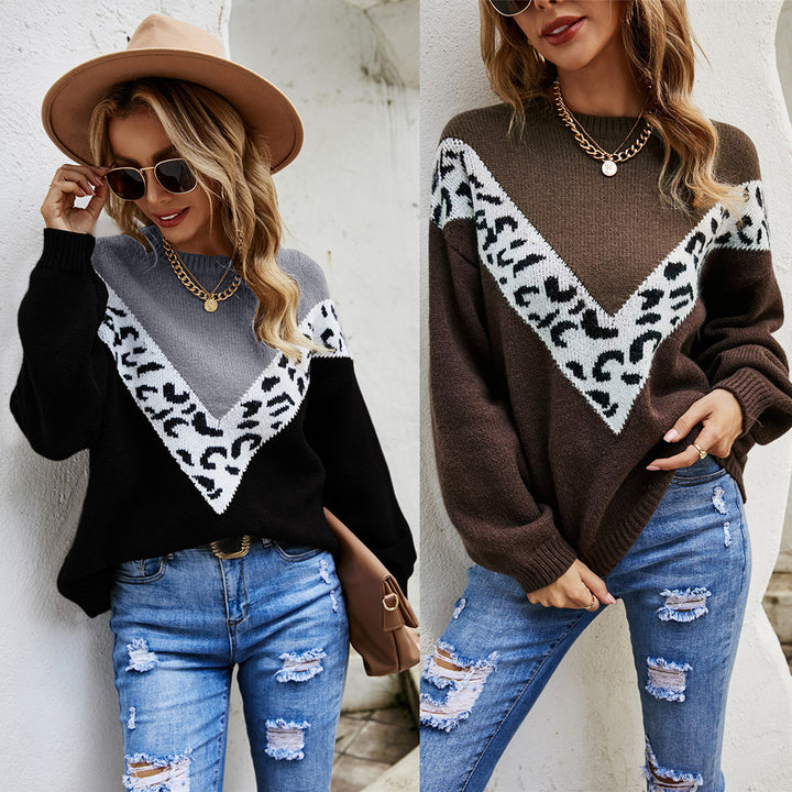 Sweater féminin à la mode avec col en V et design animal Chic & Stil