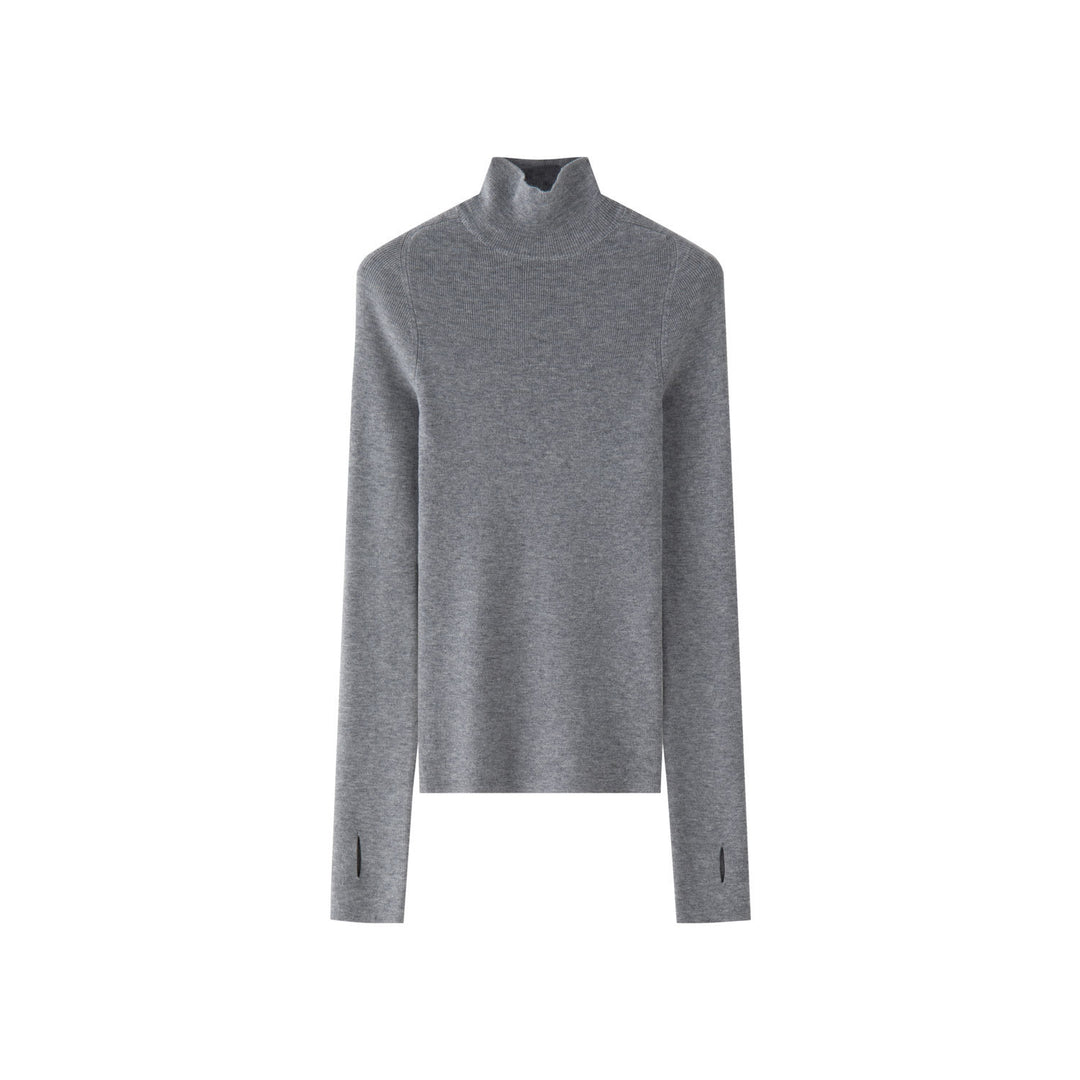 Women's body-hugging fine knit turtleneck sweater with elongated sleeves and thumb hole Amarae