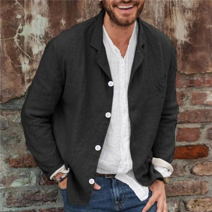 Men's Casual Linen Jacket with Decorative Button Details and Minimalistic Cut Lune London