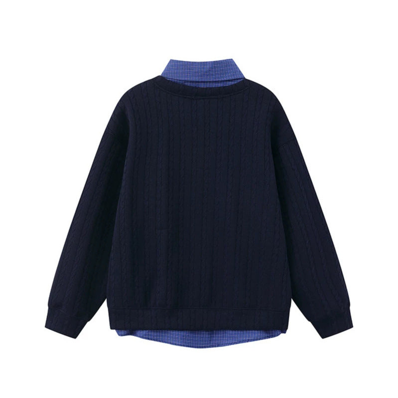 Women's Layered-Look Knit Sweater with Attached Shirt Placket, Star Appliqués and Chain Charm Amarae