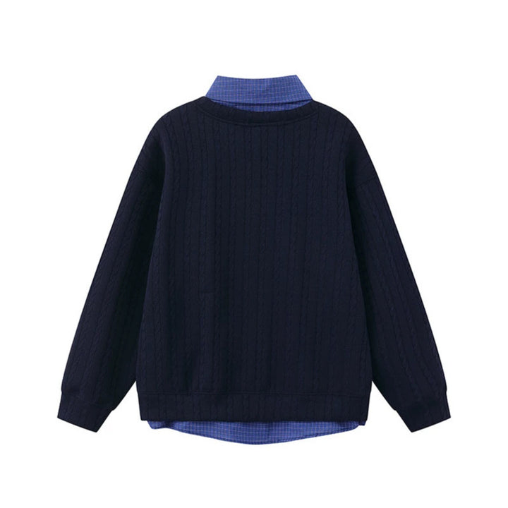 Women's Layered-Look Knit Sweater with Attached Shirt Placket, Star Appliqués and Chain Charm Amarae