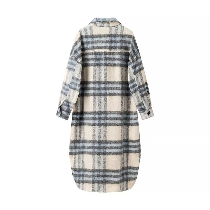 Women’s Oversize Checked Teddy Longline Shirt Coat with Applied Breast Pockets Amarae