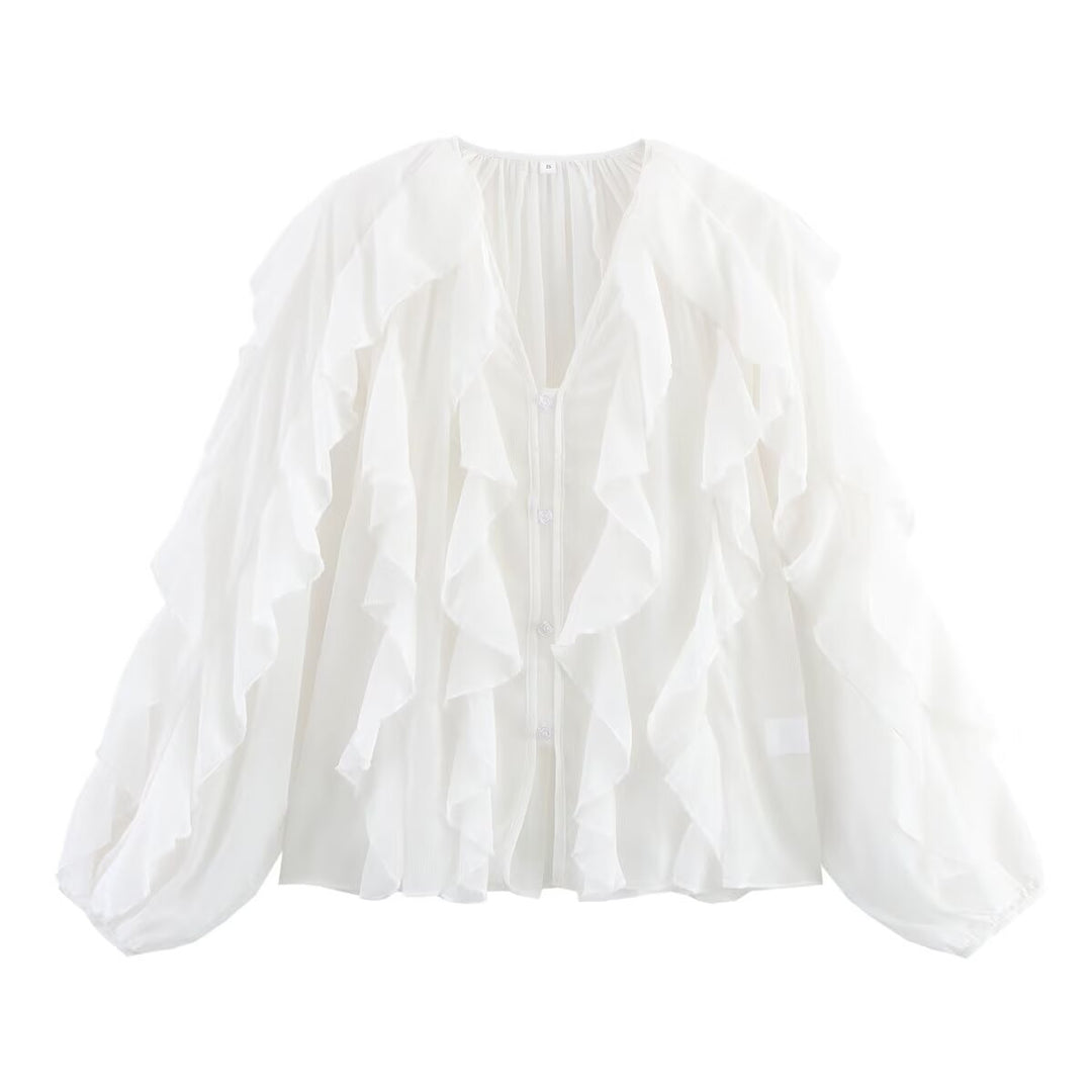 Blouse à volants élégante pour femme avec manches volumineuses Chic & Stil