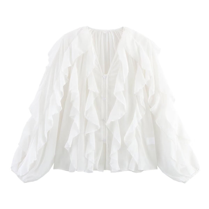 Blouse à volants élégante pour femme avec manches volumineuses Chic & Stil