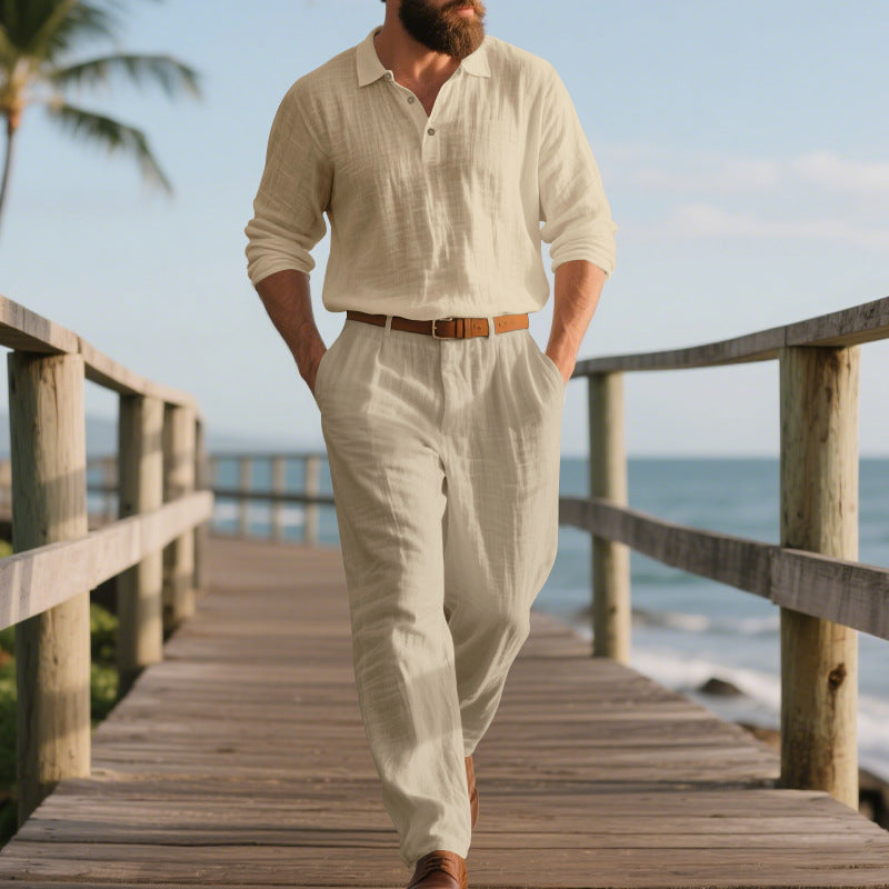 Chic and Stylish Casual Elegant Jumpsuit for Men with Practical Pockets and Stylish Henley Collar