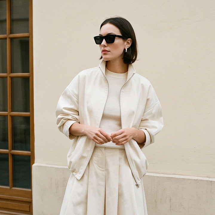 Women's Oversize Cropped Blouson with drawstring and flowing maxi skirt with side slit Amarae