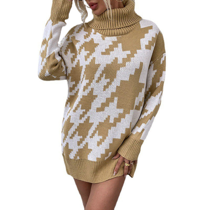 Oversized sweater for women with high collar and modern pattern Lune London