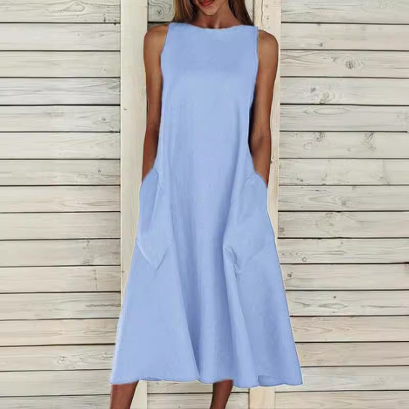Lightweight maxi dress for ladies with practical side pockets Lune London