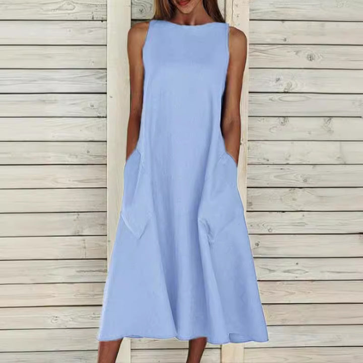 Lightweight maxi dress for ladies with practical side pockets Lune London
