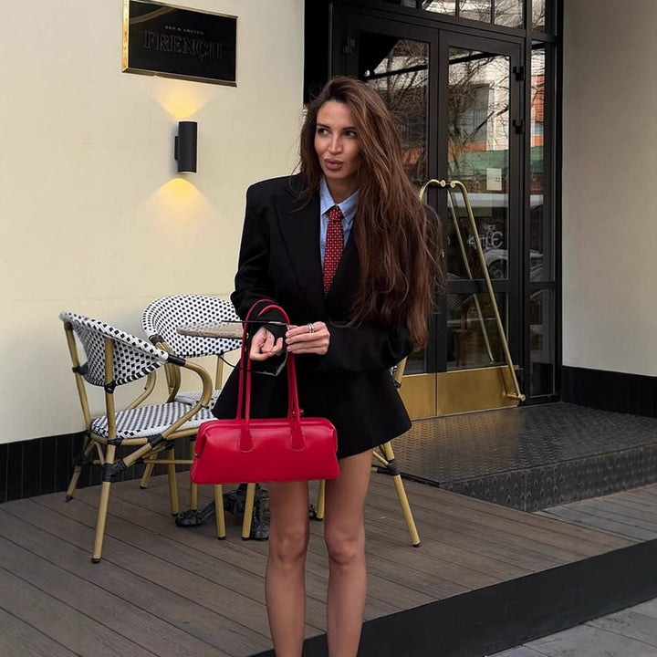 Women Tailored Blazer Dress with Distinctive Shoulder Part and One-Button Closure Amarae