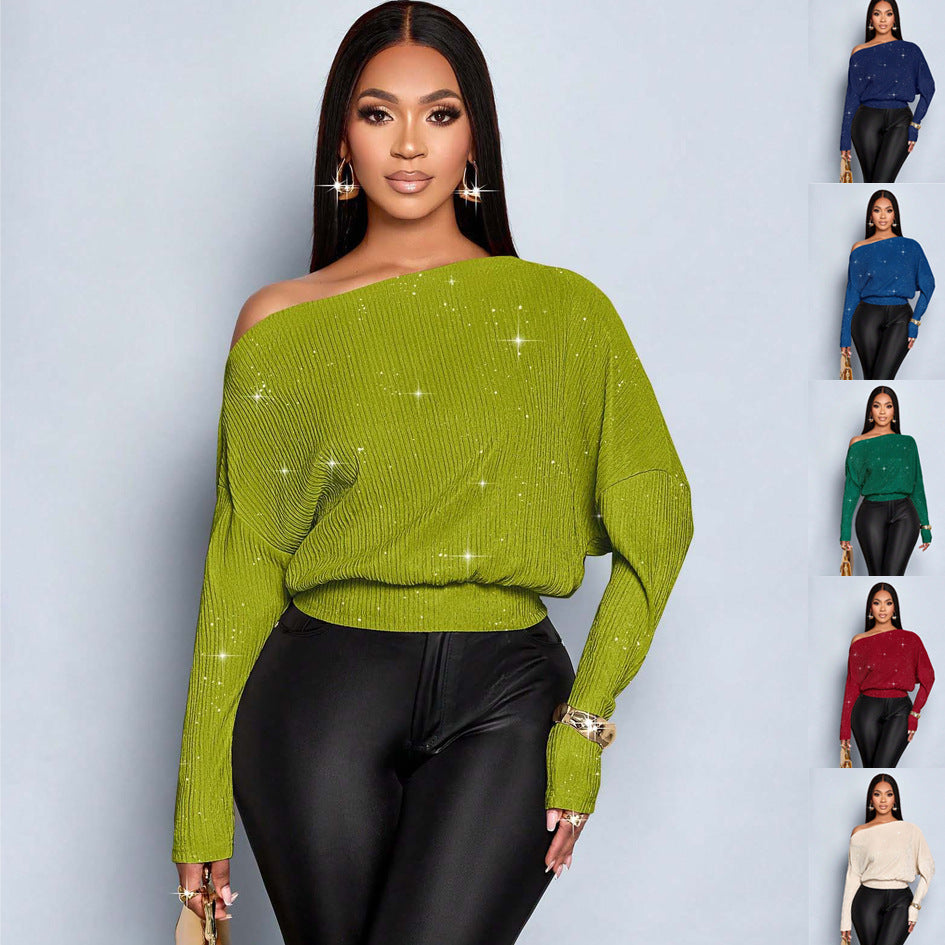 Women's Oversized Rib Knit Sweater with One-Shoulder and Tailored Cuff Amarae