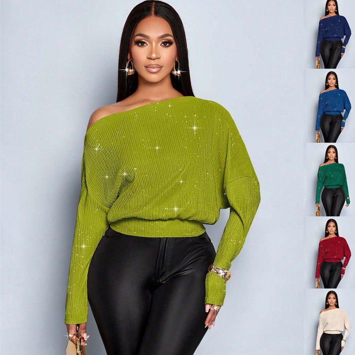 Women's Oversized Rib Knit Sweater with One-Shoulder and Tailored Cuff Amarae