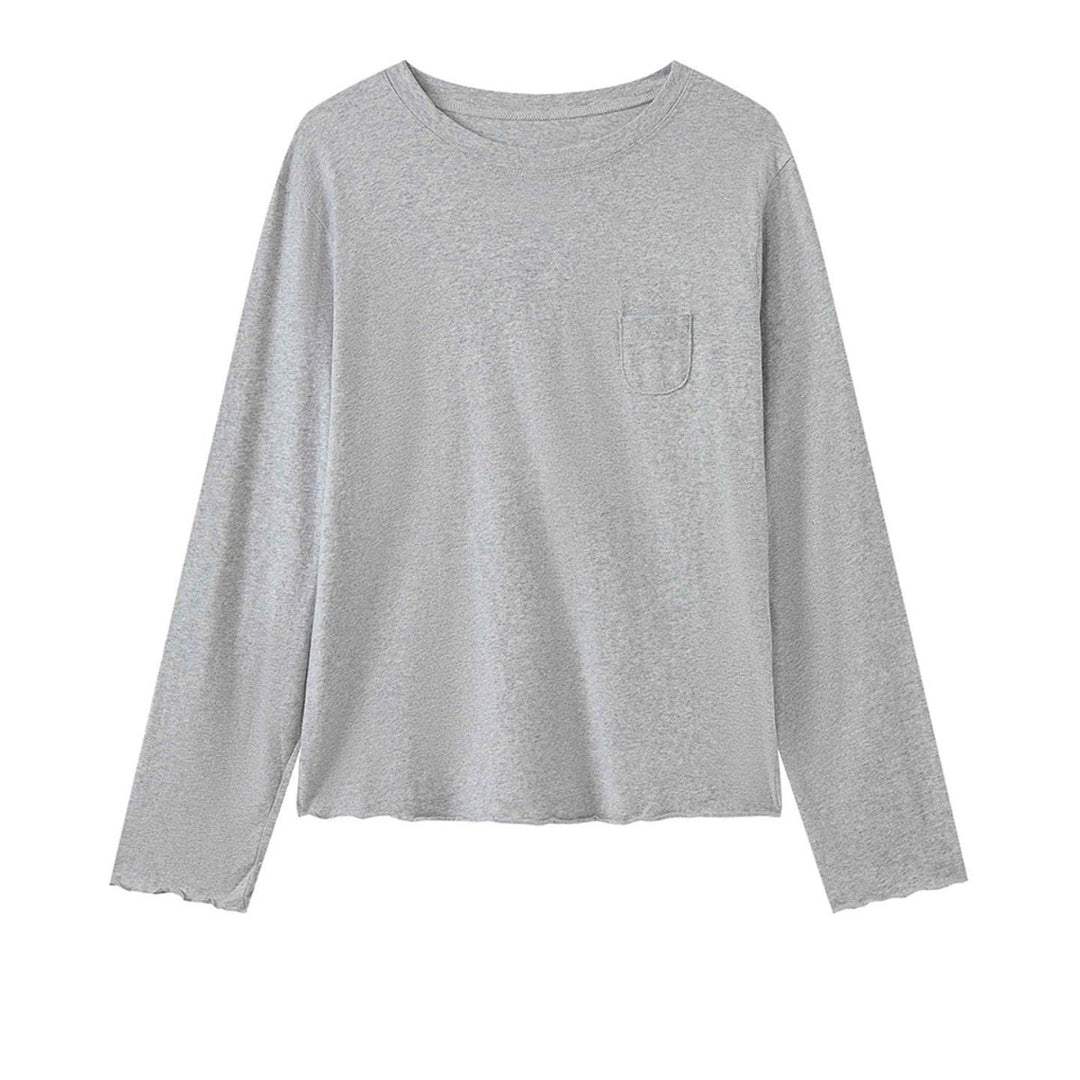 Women's Long Relaxed-Fit Shirt with Chest Pocket and Fine Round Neck