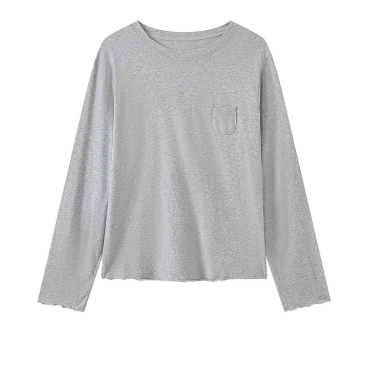 Women's Long Relaxed-Fit Shirt with Chest Pocket and Fine Round Neck