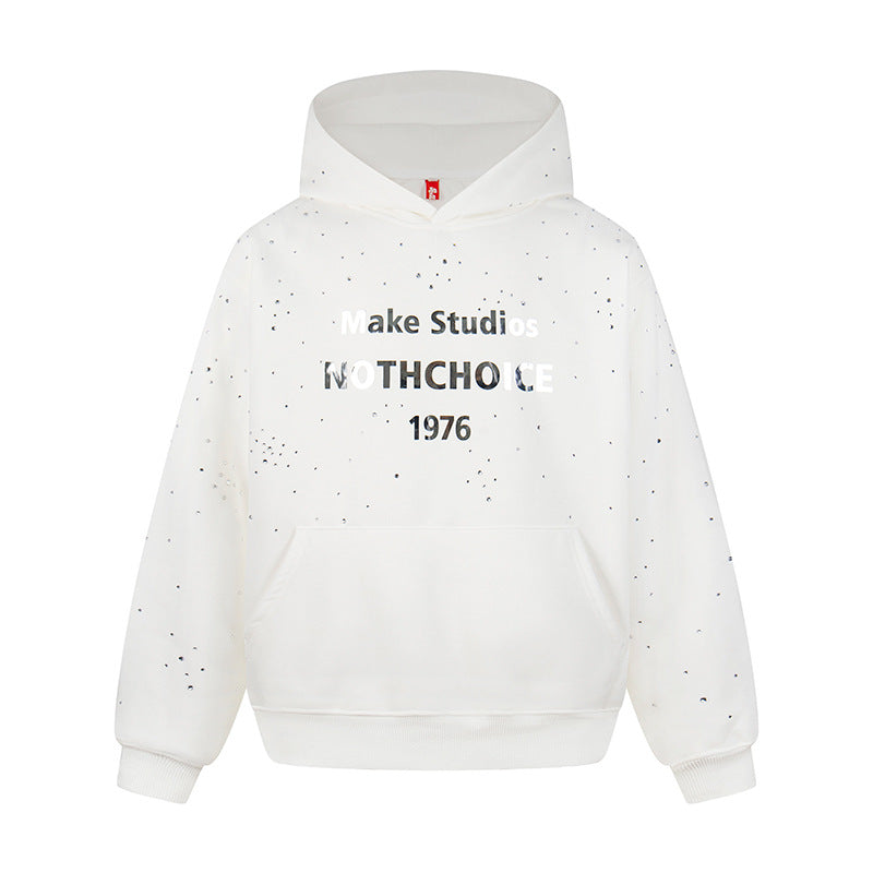 Women’s hoodie with statement print, metallic lettering and paint splatter look Amarae