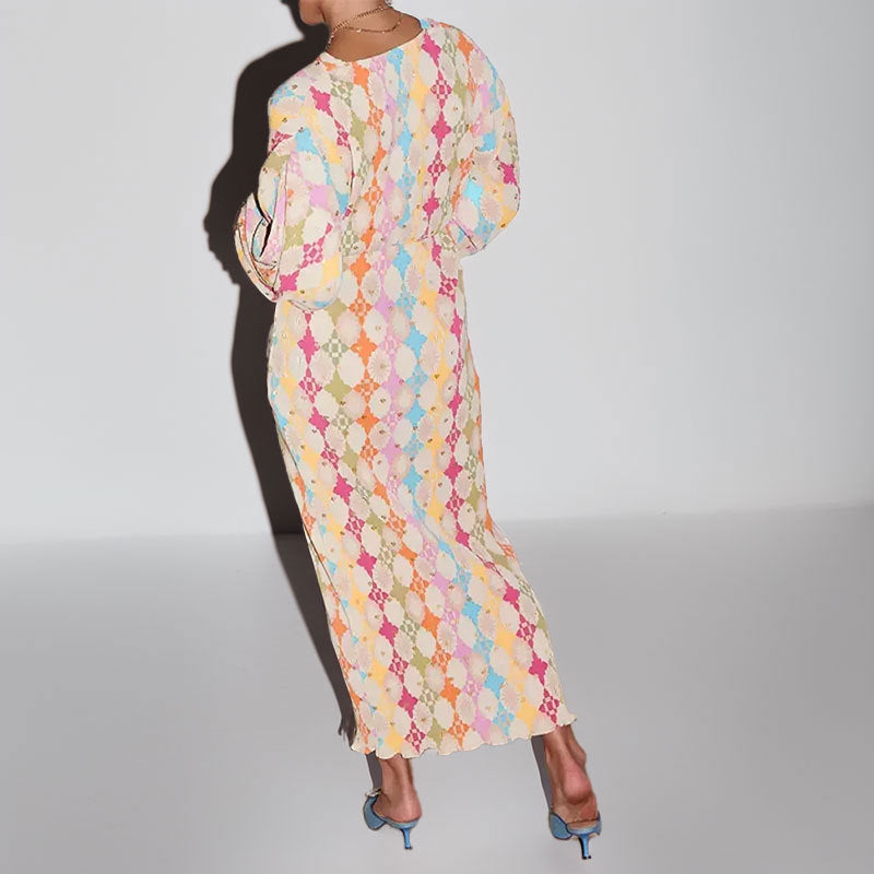 Robe maxi pour femmes avec des motifs géométriques modernes et des manches volumineuses Chic & Stil