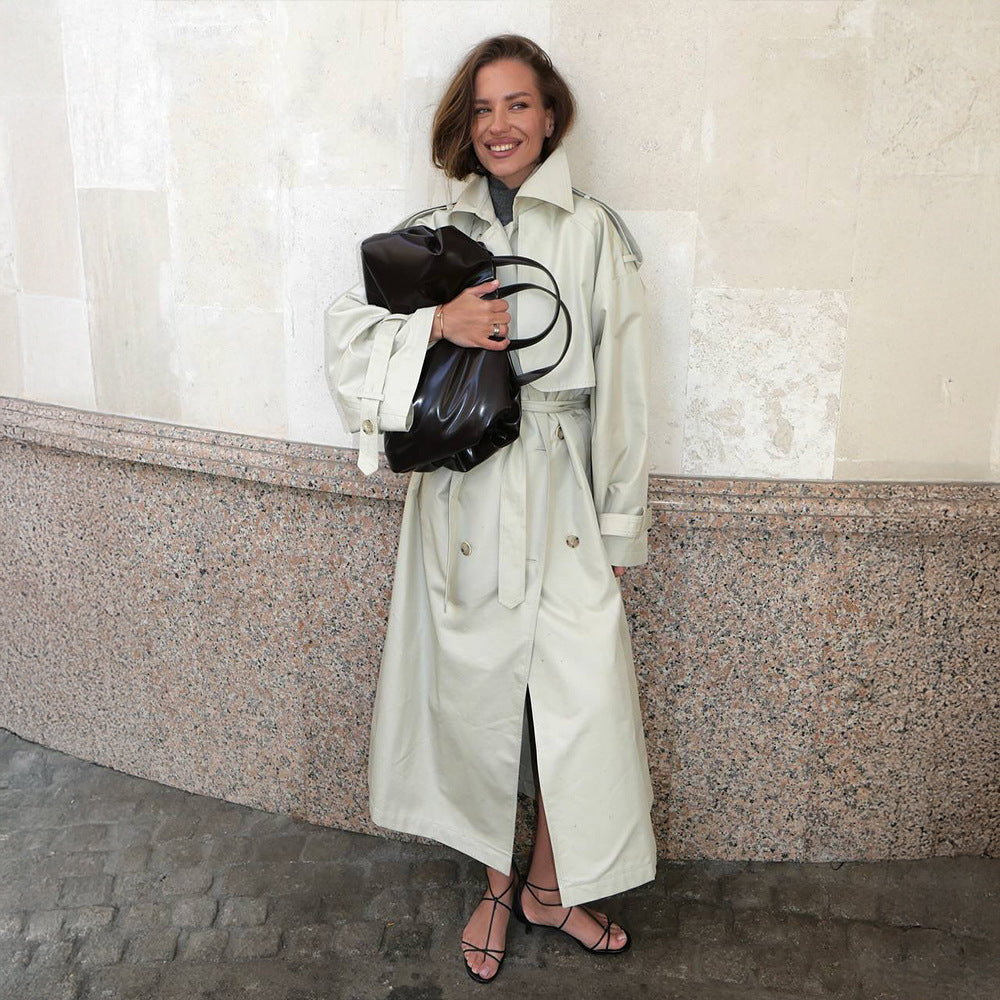 Fashionable trench coat for ladies with wide belt and wide sleeves Lune London