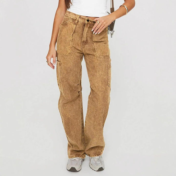 Women's Loose Utility Cargo Jeans with Straight Leg and Patch Pockets Amarae