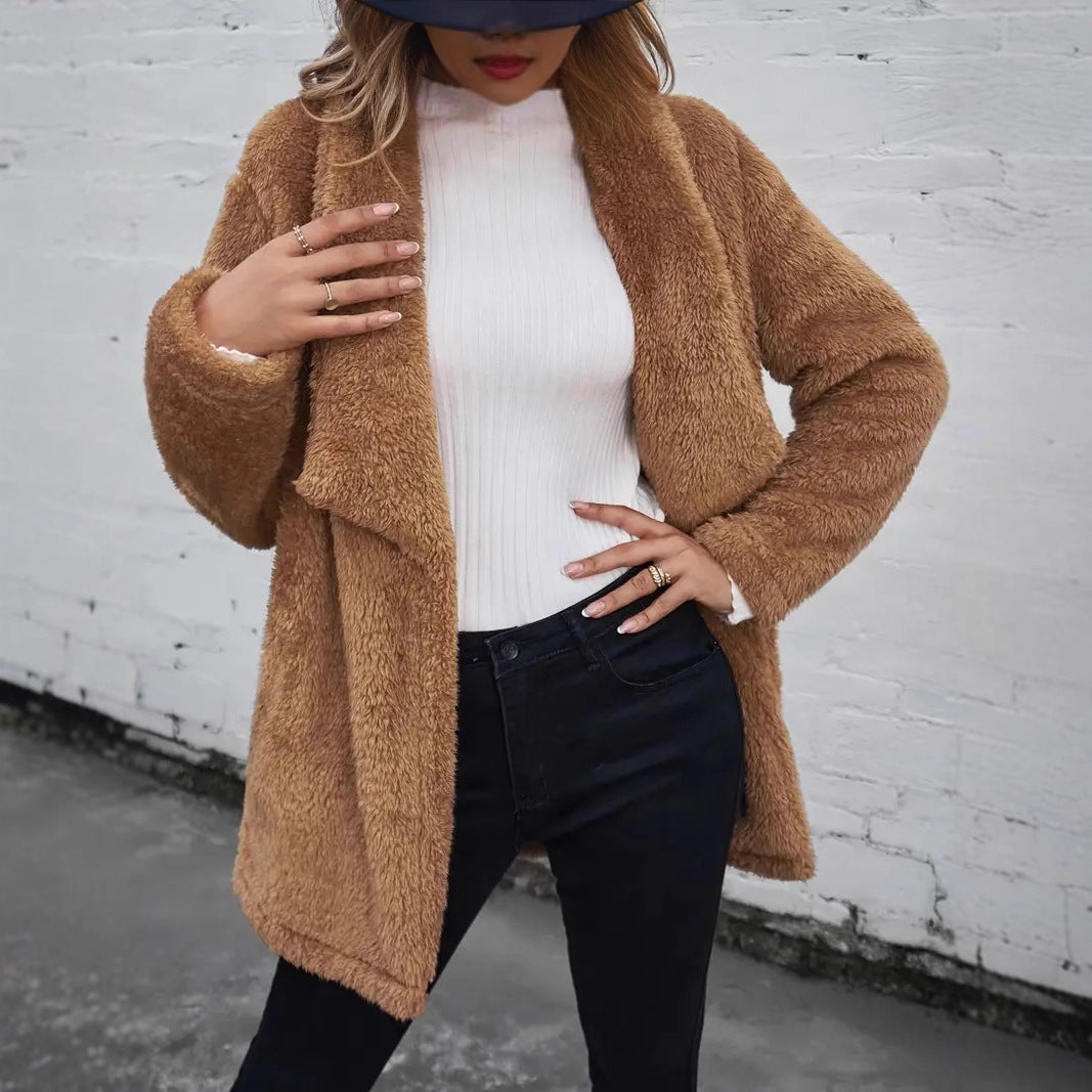 Ladies Plush Oversized Coat with Open Cut Lune London