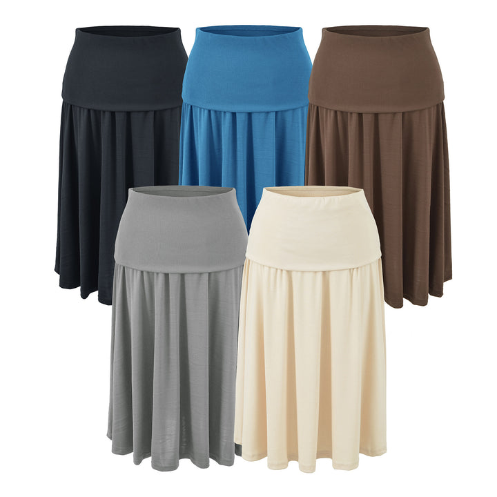 Women Long Jersey Maxi Skirt with Wide Hem and Gently Falling Pleats Amarae