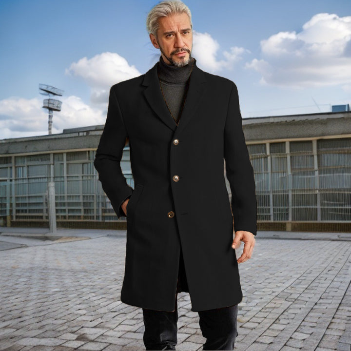 Men's Elegant Long Coat with Trendy Buttons and High-Quality Fabric Lune London
