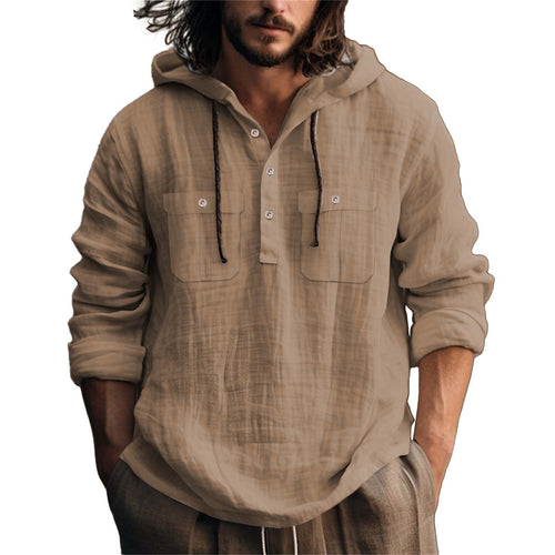 Men's hoodie shirt with practical pockets and stylish button placket design Amarae