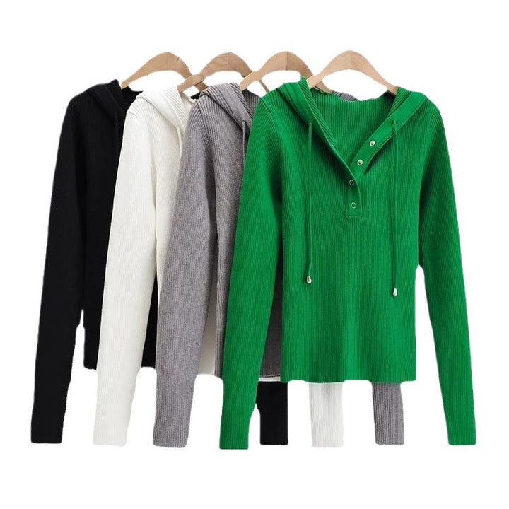 Casual knit sweater for women with hood and buttons Lune London