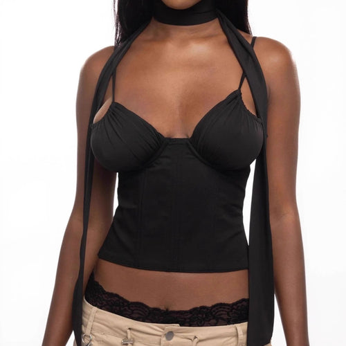 Women High collar corset top with strapless and ties Amarae