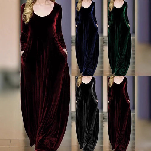 Maxi dress for women in velvety material with practical pockets Amarae