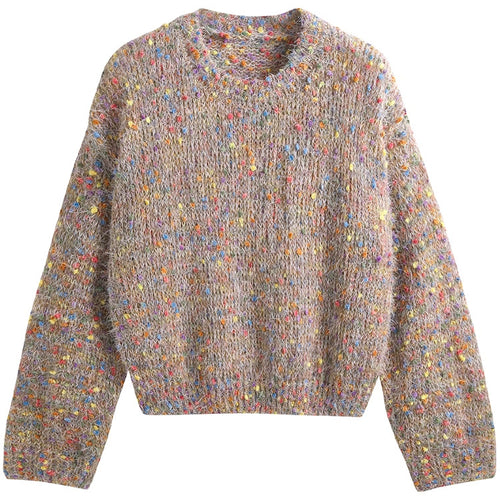 Fashionable women's sweater with colorful textured knit and round neck Amarae