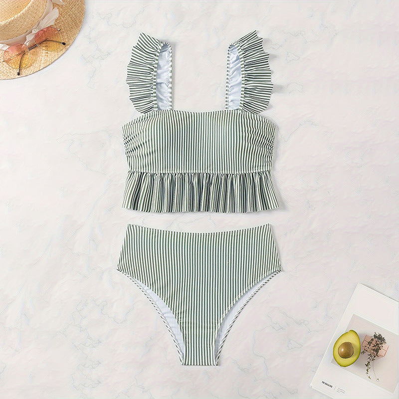 Women’s peplum ruffled tank top and high waist bottom set Lune London