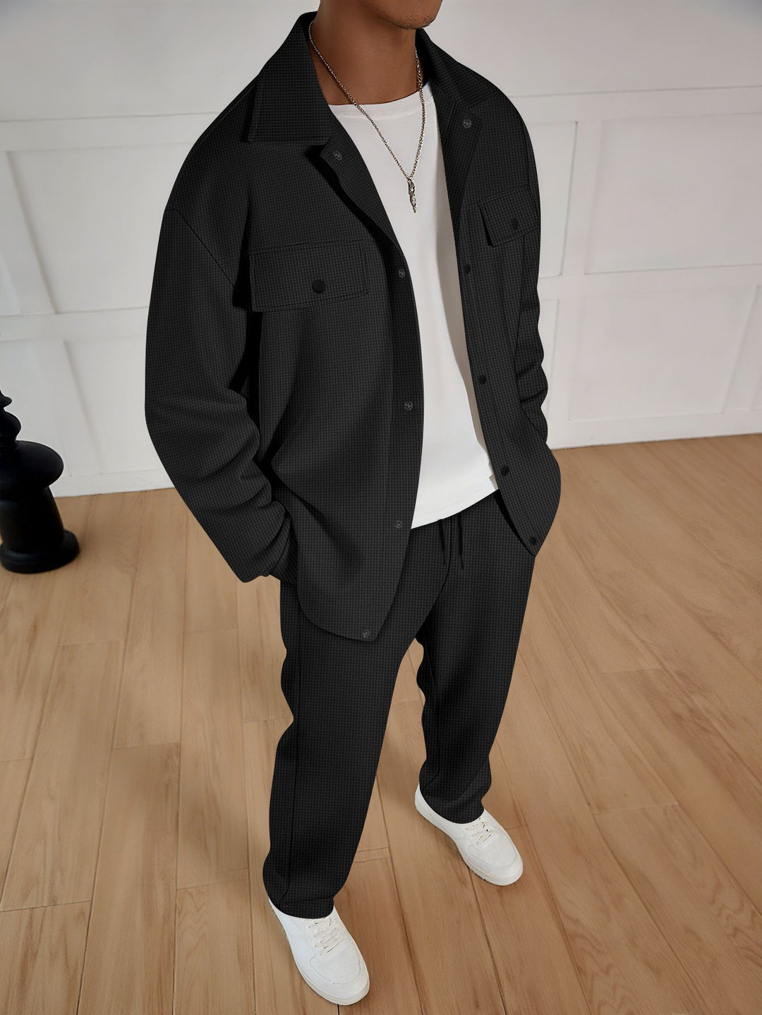 Casual set for men consisting of a striped coat and comfortable jogging pants Lune London