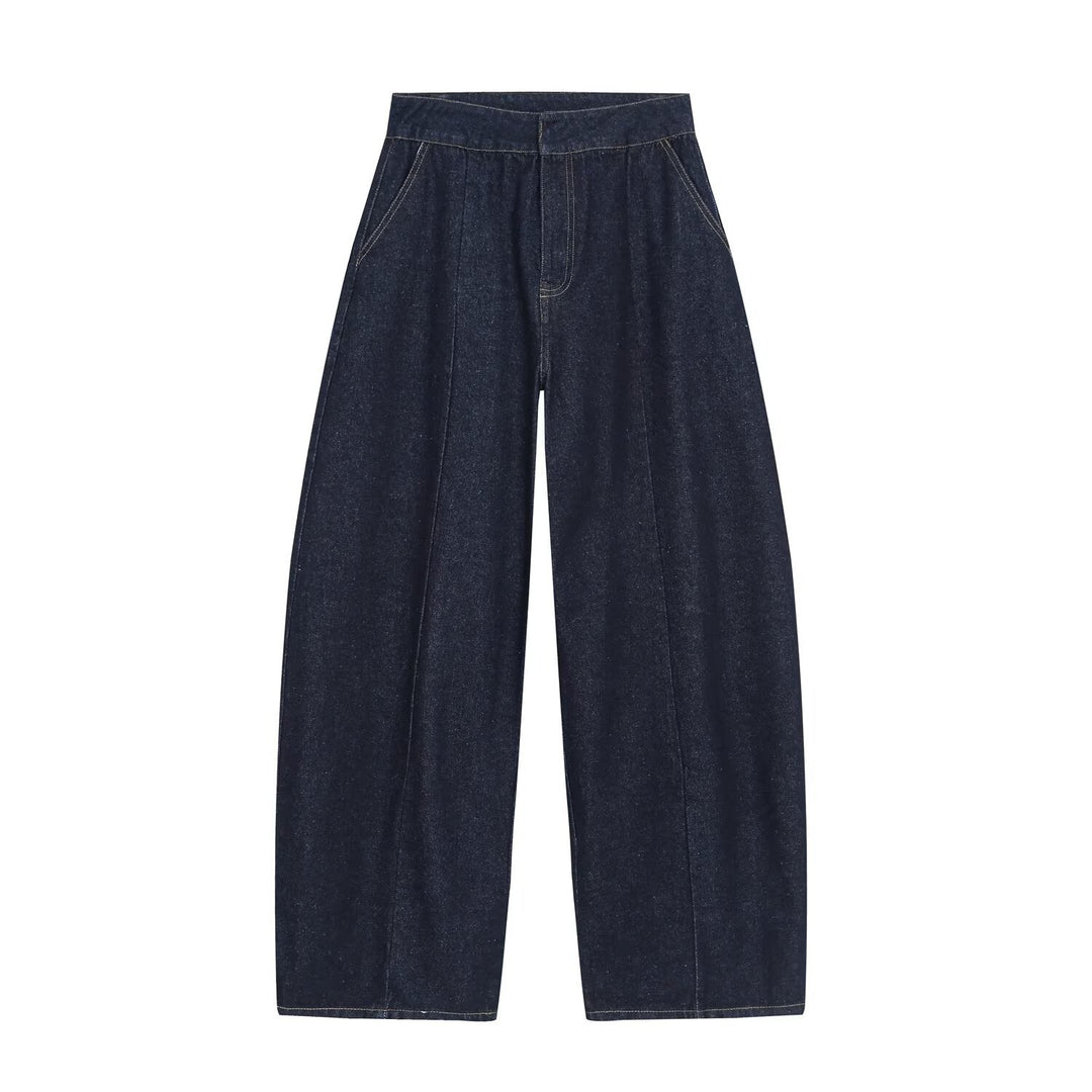 Women's high-waisted wide denim trousers with pleats and central crease Amarae