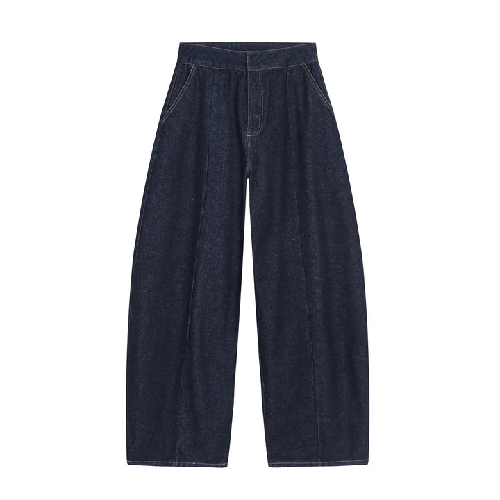 Women's high-waisted wide denim trousers with pleats and central crease Amarae