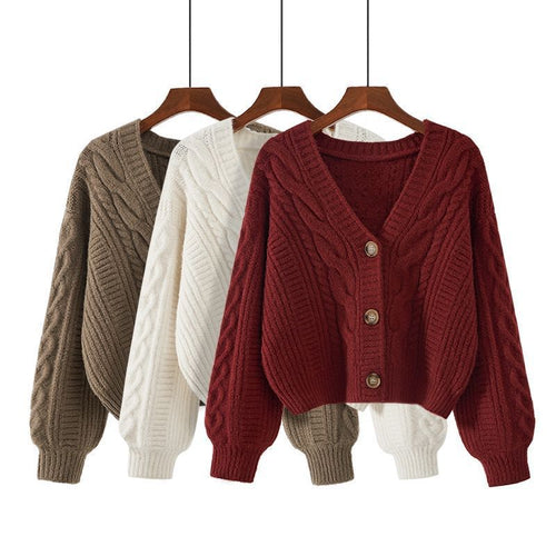 Women's Cardigan with Unusual Cable Pattern and Deep V-Neck Amarae