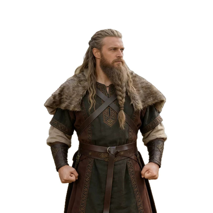 Men's shoulder cape made of faux fur with buckle closure and rustic Viking look Amarae