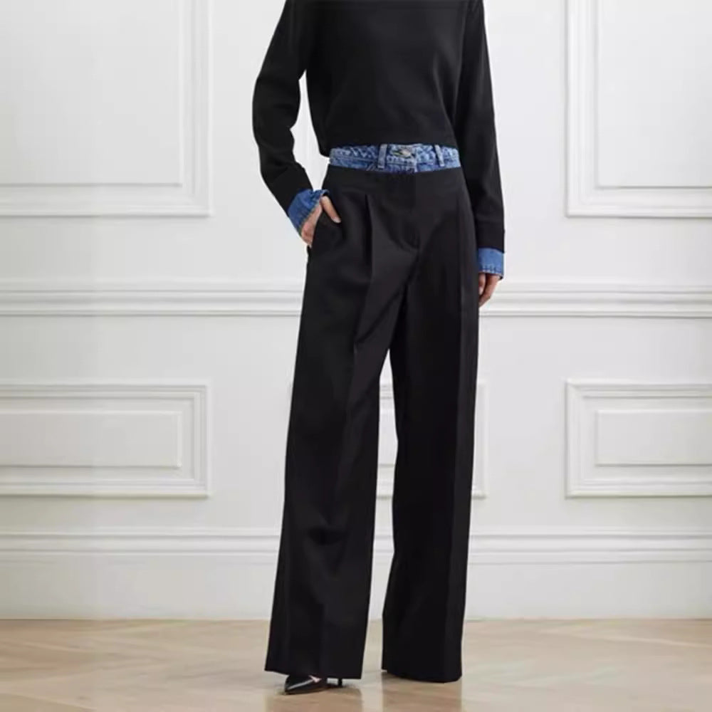 Pantalons en tissu taille haute à coupe large pour femmes Chic & Stil