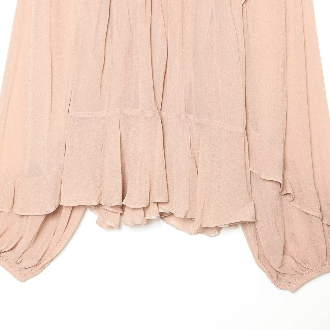 Women Pleated Chiffon Blouse with Ruffled Collar and Balloon Sleeves Amarae