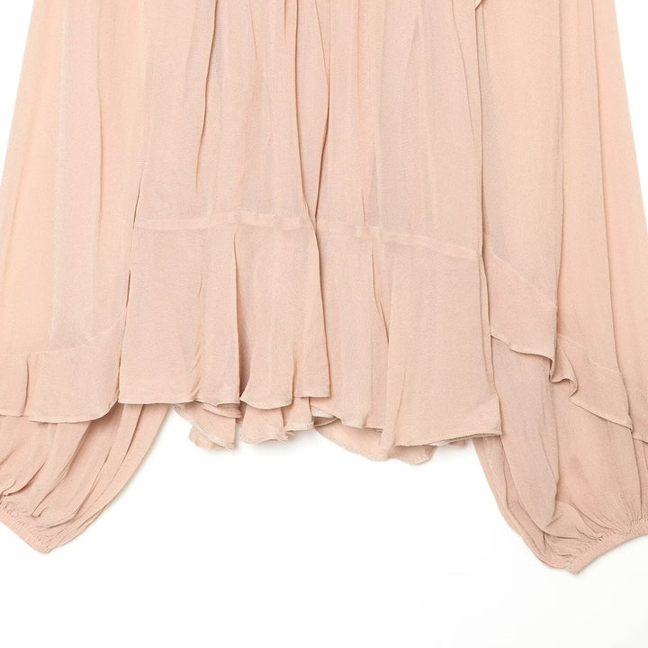 Women Pleated Chiffon Blouse with Ruffled Collar and Balloon Sleeves Amarae