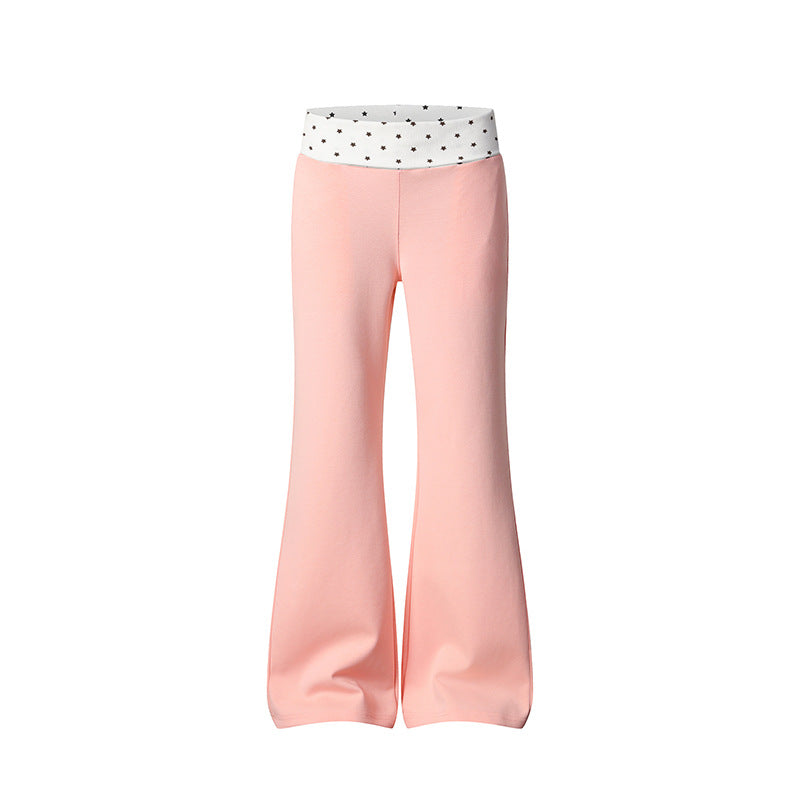 Women's Flared Lounge Pants with Cuff Waistband and Star Motif Amarae