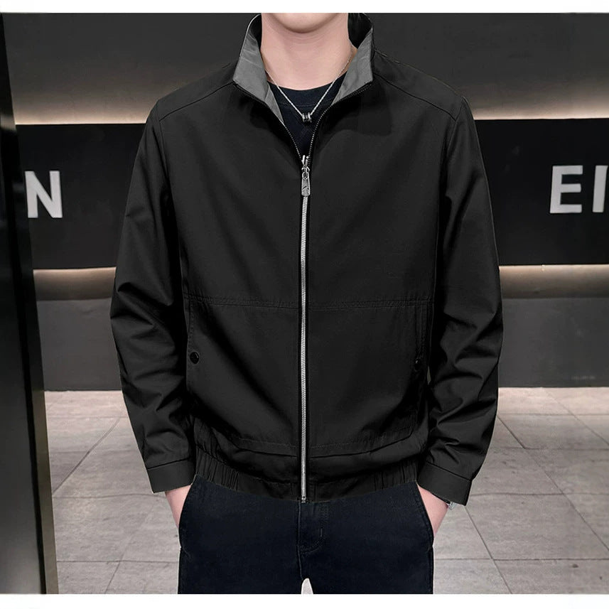 Men's Minimalistic City Zip Jacket made of microfiber with stand-up collar, concealed pockets, and elastic hem Amarae