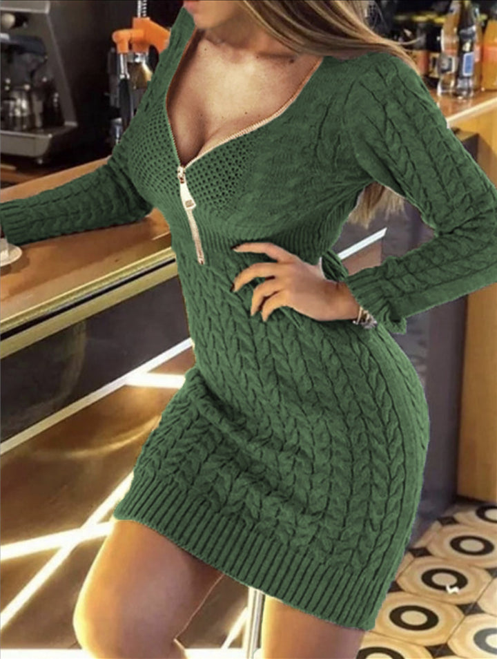 Knitted dress for women with zipper and cable knit pattern Lune London