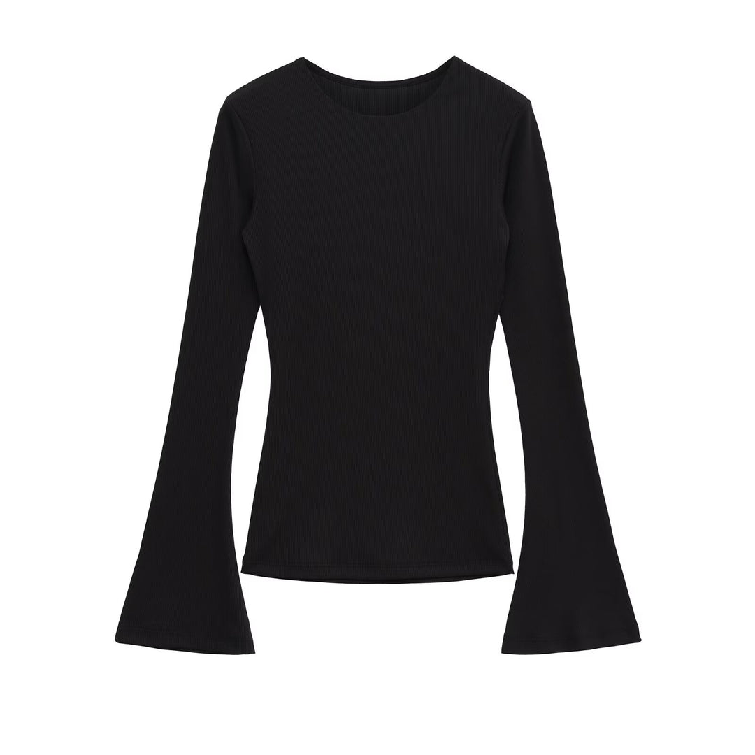 Women's Fitted Ribbed Long Sleeve with Flared Bell Sleeves Amarae