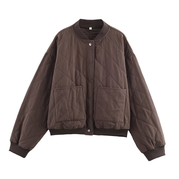 Women Oversized Quilted Blouson with Raglan Sleeves and Patch Pockets Amarae