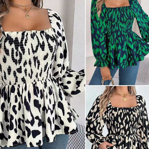 Lace-up blouse for ladies with a loose fit and a trendy animal print Amarae