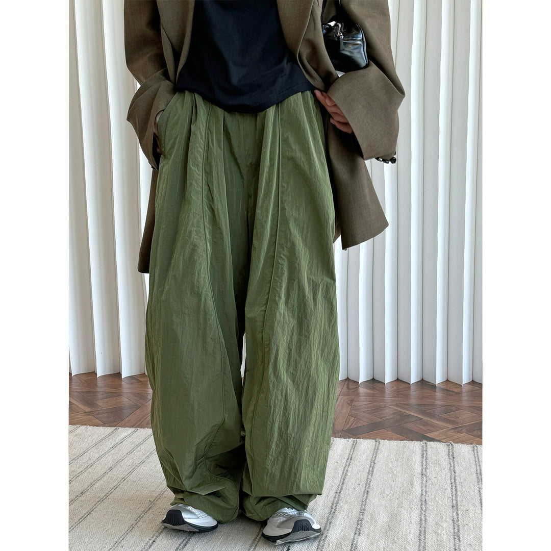 Women's Wide High-Waist Palazzo Pants with Crinkle Look and Pleats Amarae
