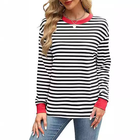 Ladies Casual Striped Sweater with Round Neck Lune London