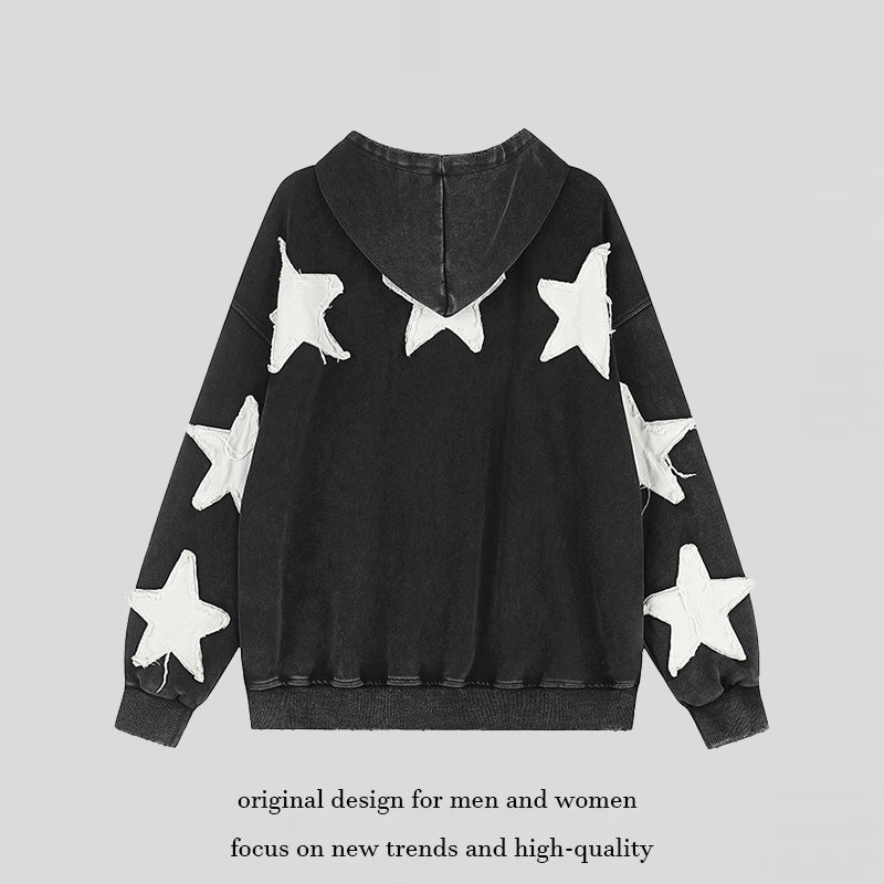Women Oversize Hoodie Sweatshirt with Star Appliqués and Vintage Wash Amarae